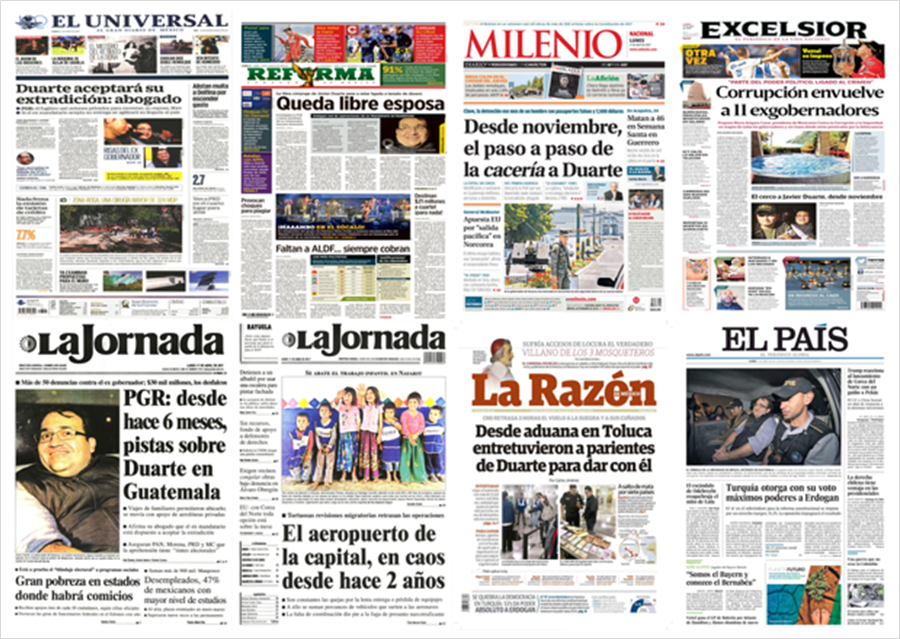 Javier Duarte y Turquía en primeras planas del lunes