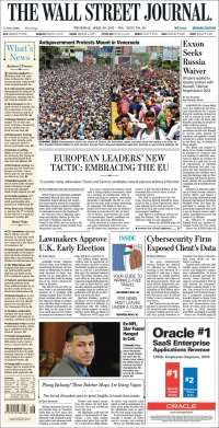 Duarte y Venezuela en primeras planas del jueves - portadas-20-abril-twsj