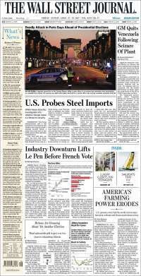 Duarte y ataque en París en primeras planas del viernes - portadas-21-abril-twsj