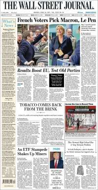 Elecciones en Francia acaparan las primeras planas del lunes - portadas-24-abril-twsj