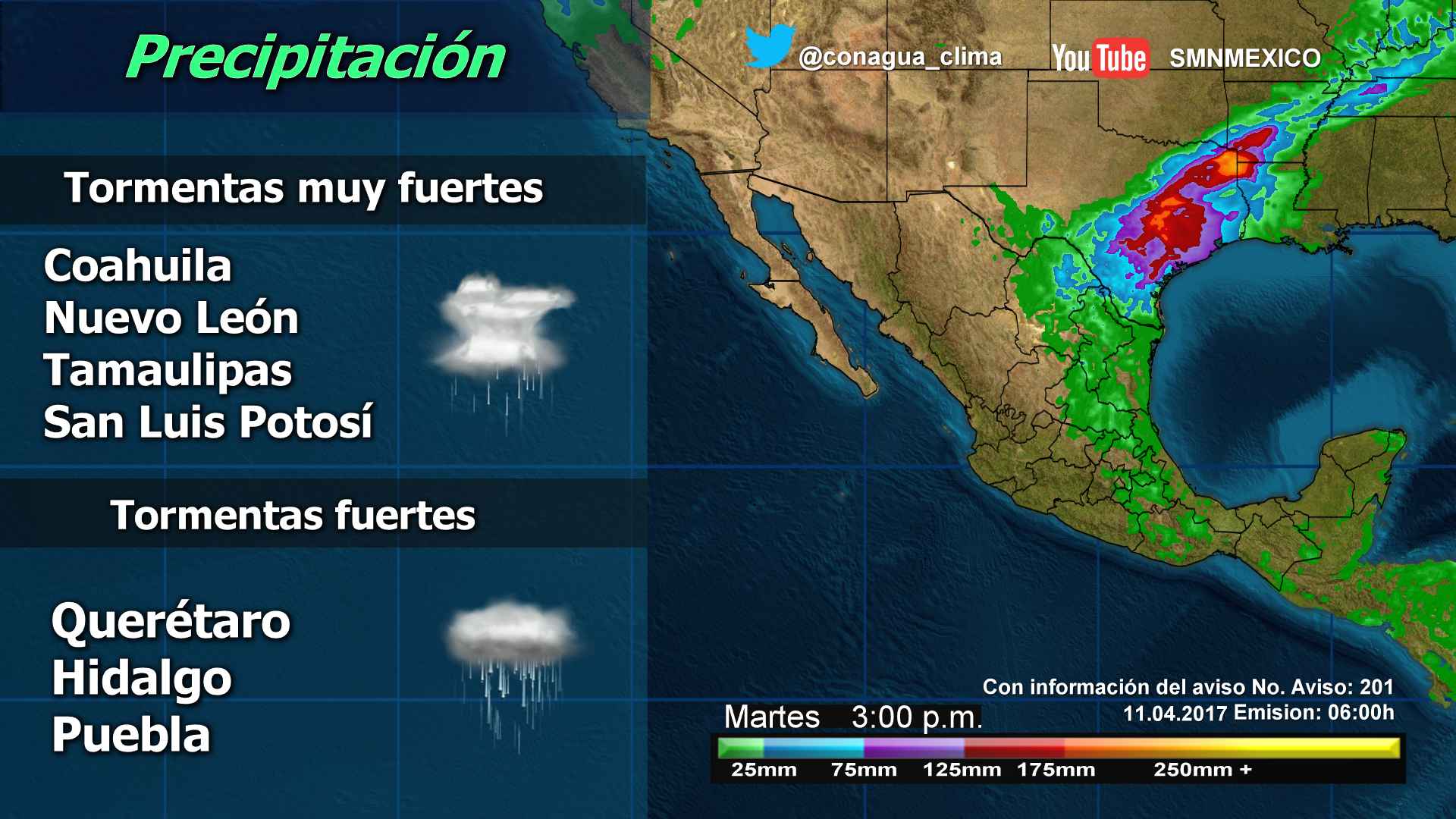 Tormentas fuertes afectarán el norte, centro y oriente del país - tormentas