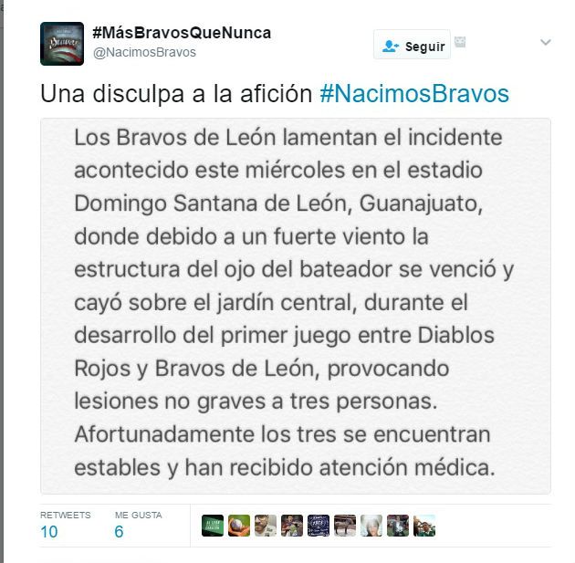 Se derrumba estructura en el estadio de Bravos de León - tuit-bravos-3