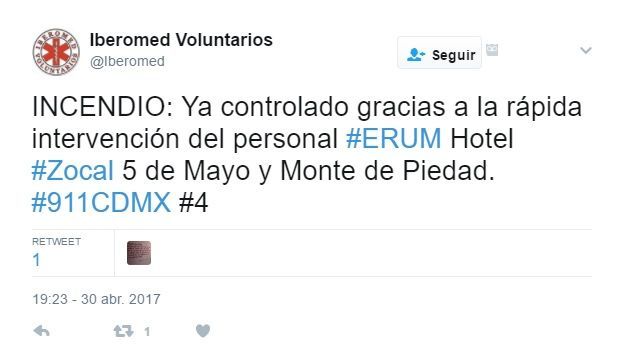 Controlan incendio en hotel del Centro Histórico - tuit-incendio