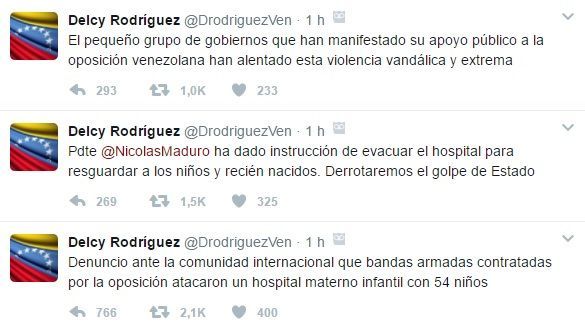 Grupo armado ataca hospital infantil en Caracas - tuits-delcy-rodríguez