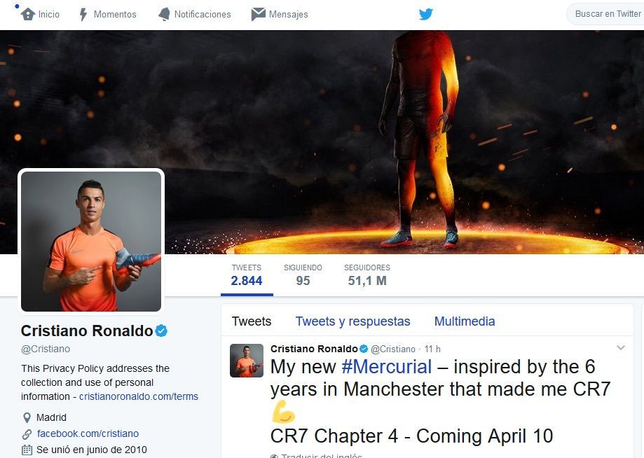 Cristiano Ronaldo, el deportista mejor pagado en Twitter - twitter-cr7