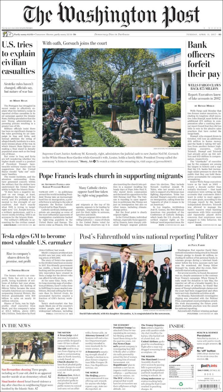 Empleos y Tomás Yarrington en las portadas del martes - washington-post