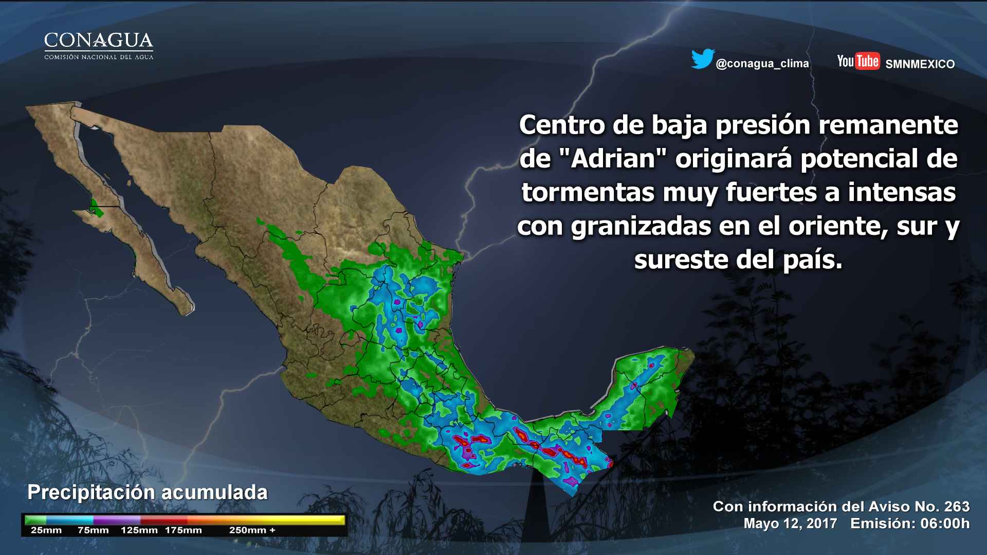 Tormentas afectarán el sur, centro y oriente del país - 1205