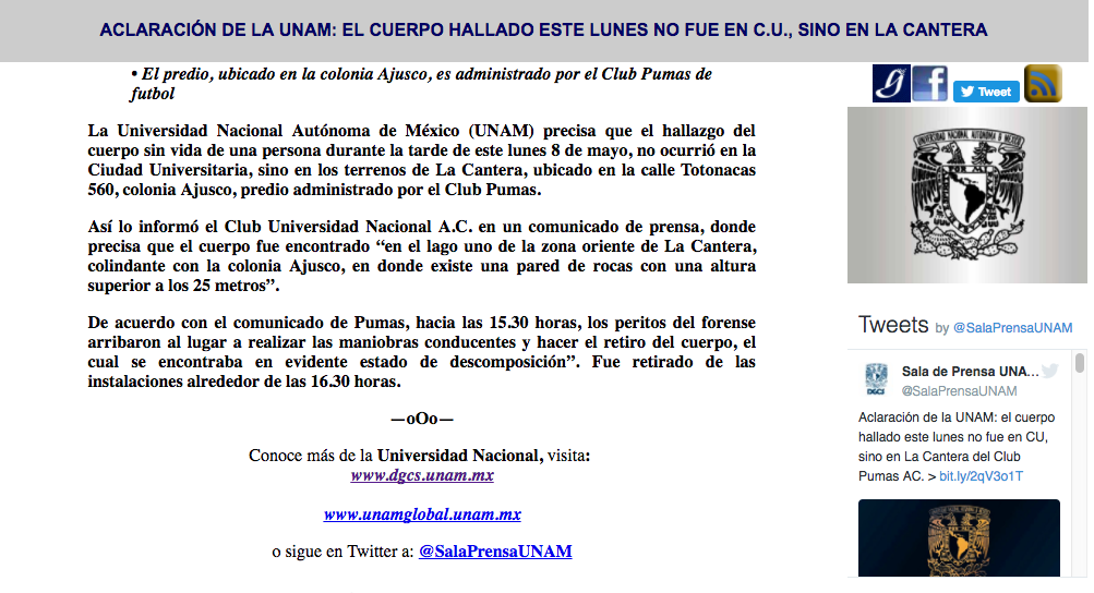 Encuentran cadáver en las instalaciones de Pumas de la UNAM - UNAM