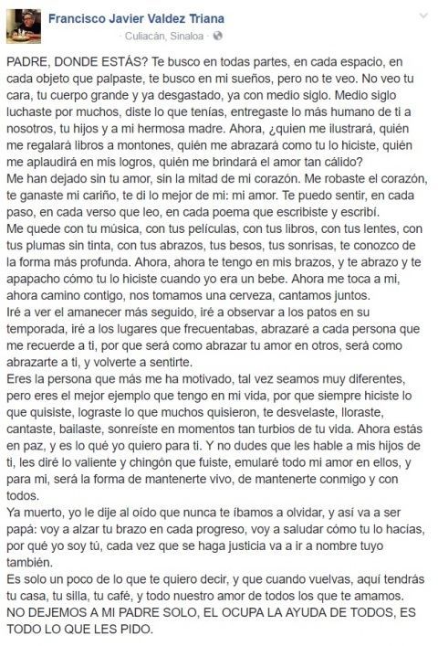“No dejemos a mi padre solo": hijo de Javier Valdez - carta-hijo-Javier-Valdez