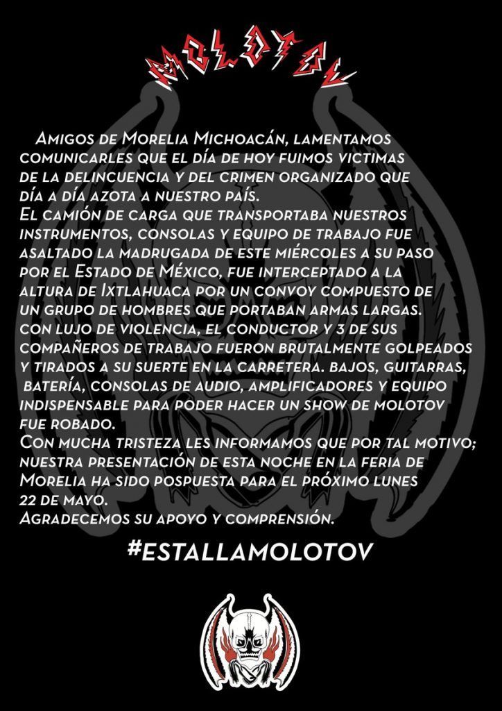Molotov pospone concierto por asalto - comunicado-724x1024