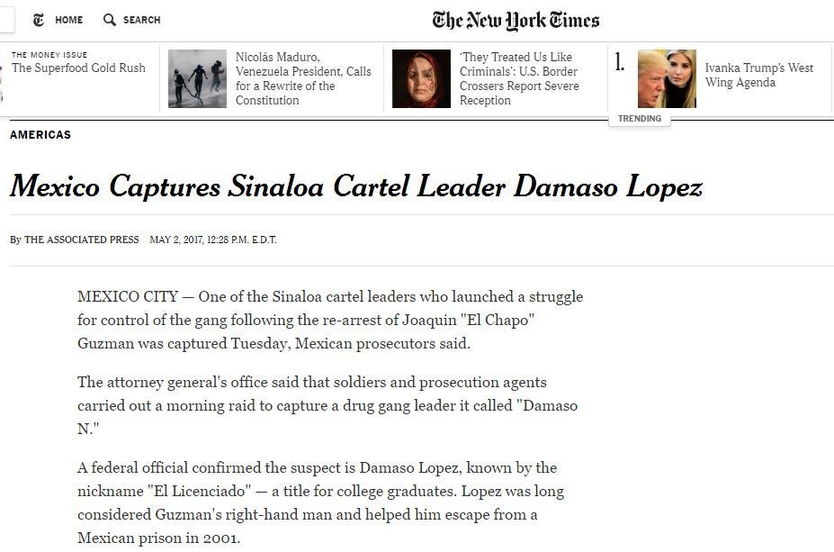 Reacciones internacionales ante la detención de ‘El Licenciado’ - dámaso-NYT