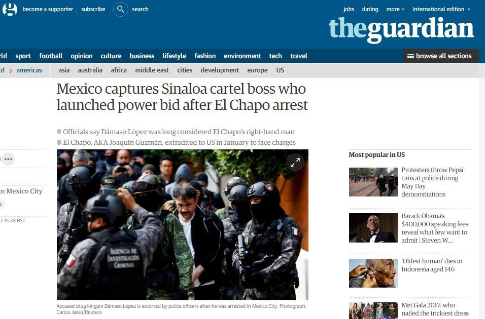 Reacciones internacionales ante la detención de ‘El Licenciado’ - dámaso-The-guardian