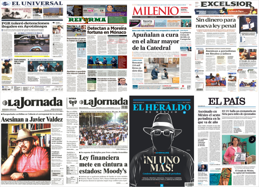 Javier Valdez y Trump en primeras planas del martes Javier Valdez y Trump en primeras planas del martes