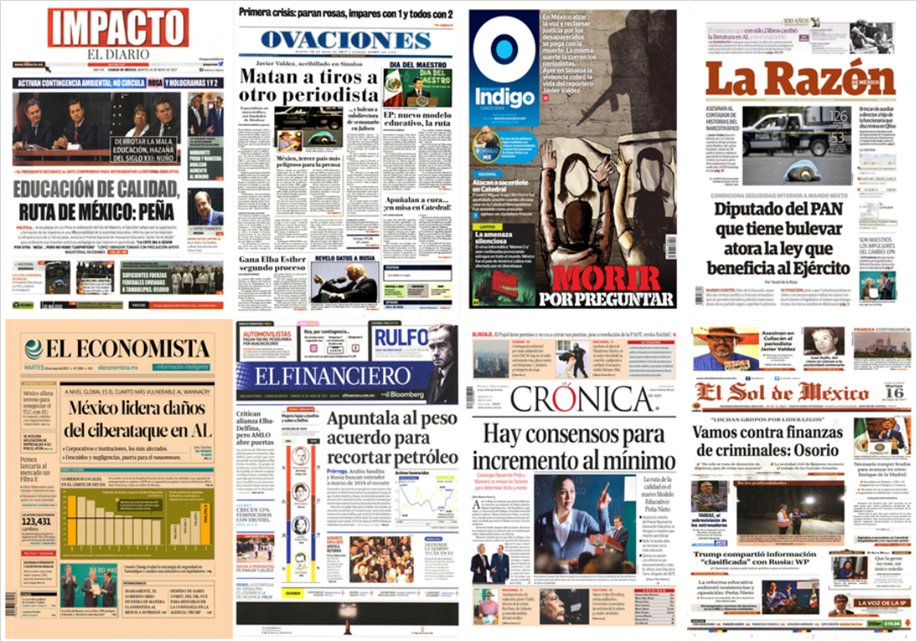 Javier Valdez y Trump en primeras planas del martes - portadas-16-may1