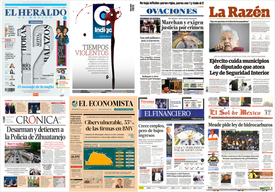 Javier Valdez y Trump en primeras planas - portadas-17-may1