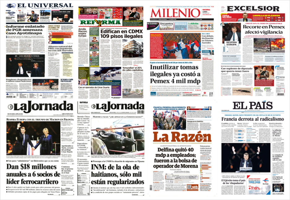 Macron acapara las primeras planas del lunes