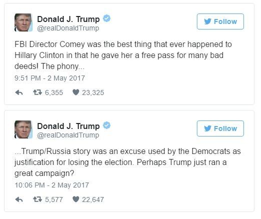 El director del FBI fue lo mejor que le pasó a Hillary Clinton: Trump - tuits-trump