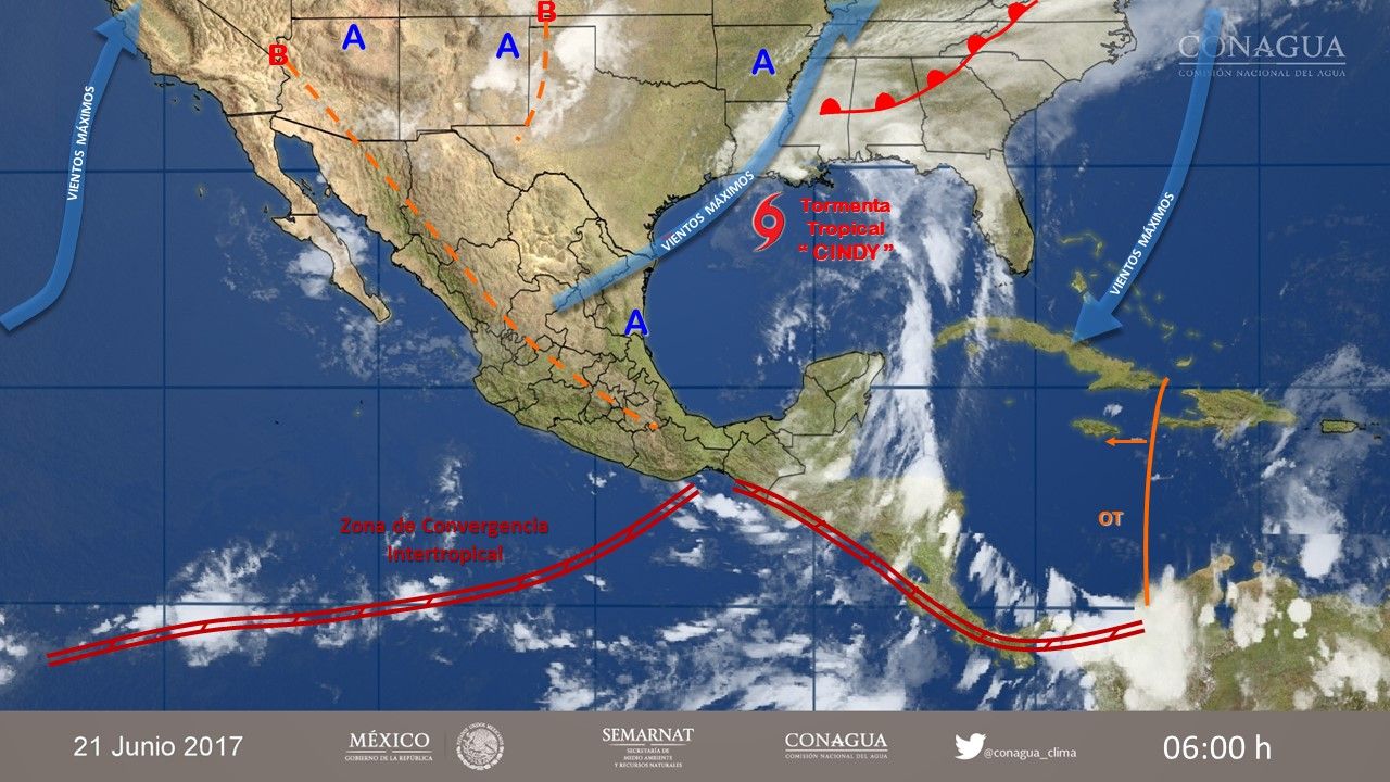 Tormenta tropical Cindy ocasionará tormentas en el oriente, sur y sureste del país - 2101-2