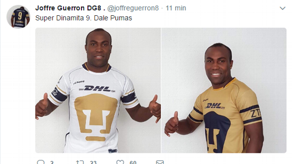Guerrón presume jerseys piratas de Pumas - guerron-pumas-pirata