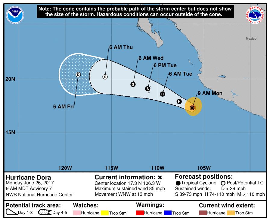Huracán Dora se desplaza por costas de Colima y Jalisco - huracán-dora