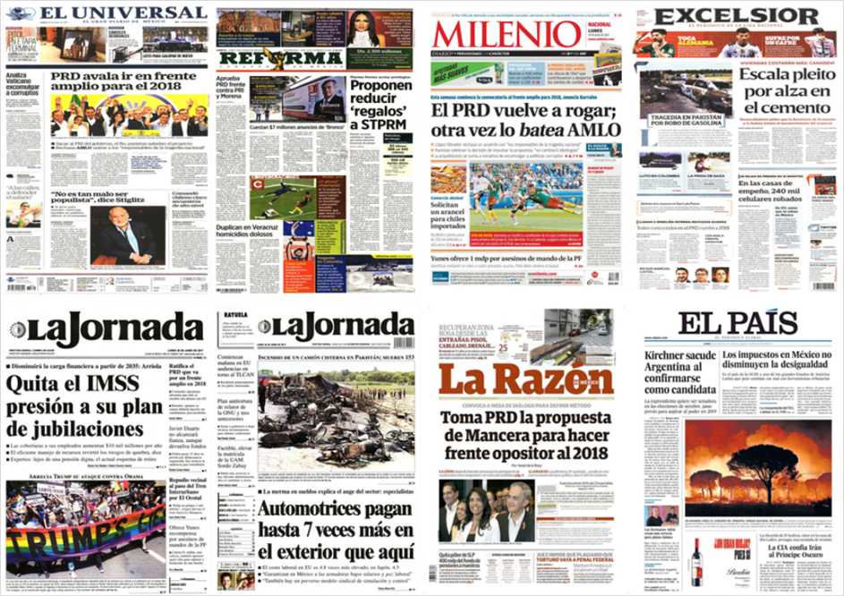 PRD y Trump en primeras planas del lunes