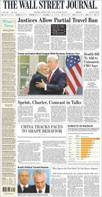 Frente amplio democrático y Trump en primeras planas - portadas-27-jun-twsj