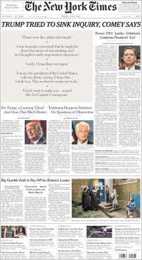 Coahuila y Comey en primeras planas del viernes - portadas-9-junio-nyt