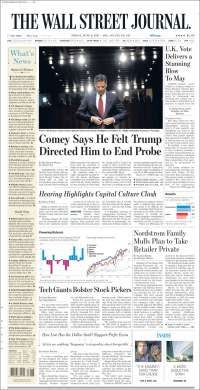 Coahuila y Comey en primeras planas del viernes - portadas-9-junio-twsj