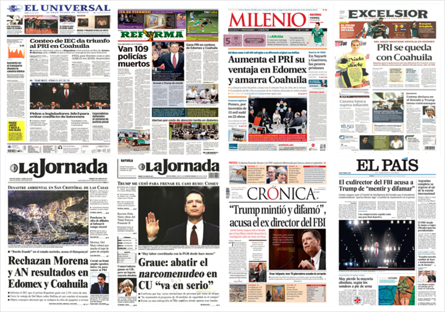 Coahuila y Comey en primeras planas del viernes