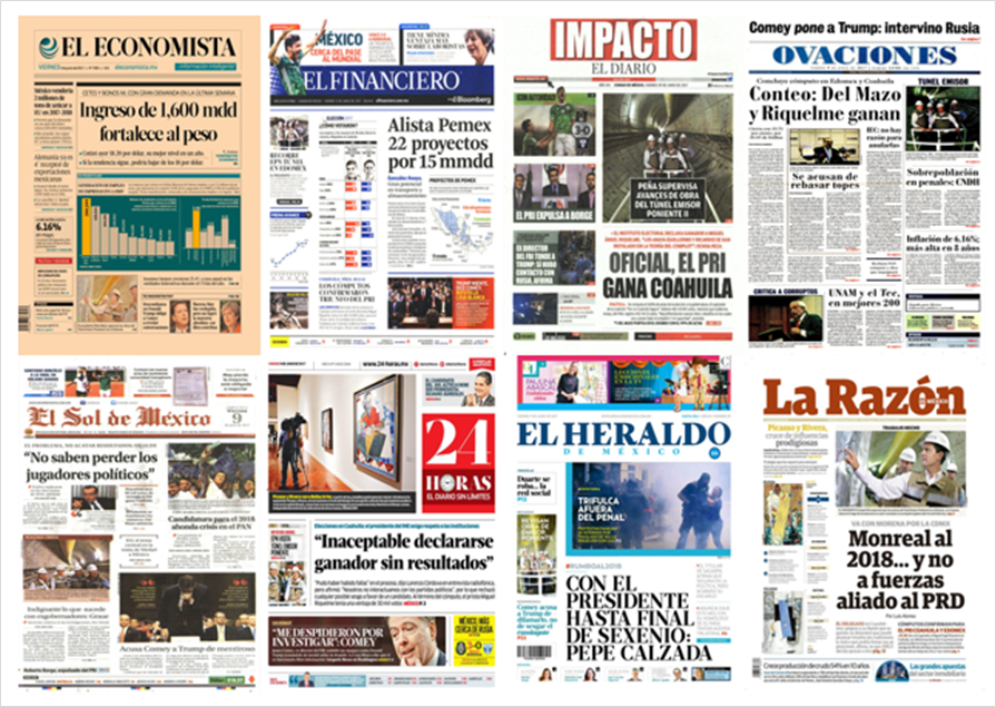 Coahuila y Comey en primeras planas del viernes - portadas-9-junio1