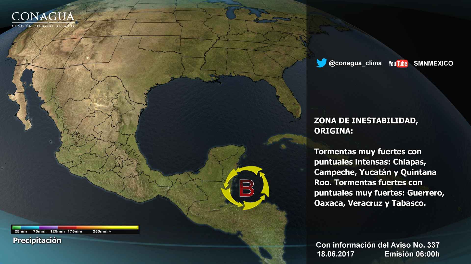 Se pronostican lluvias fuertes y actividad eléctrica en el sur y sureste del país - pronóstico-1806