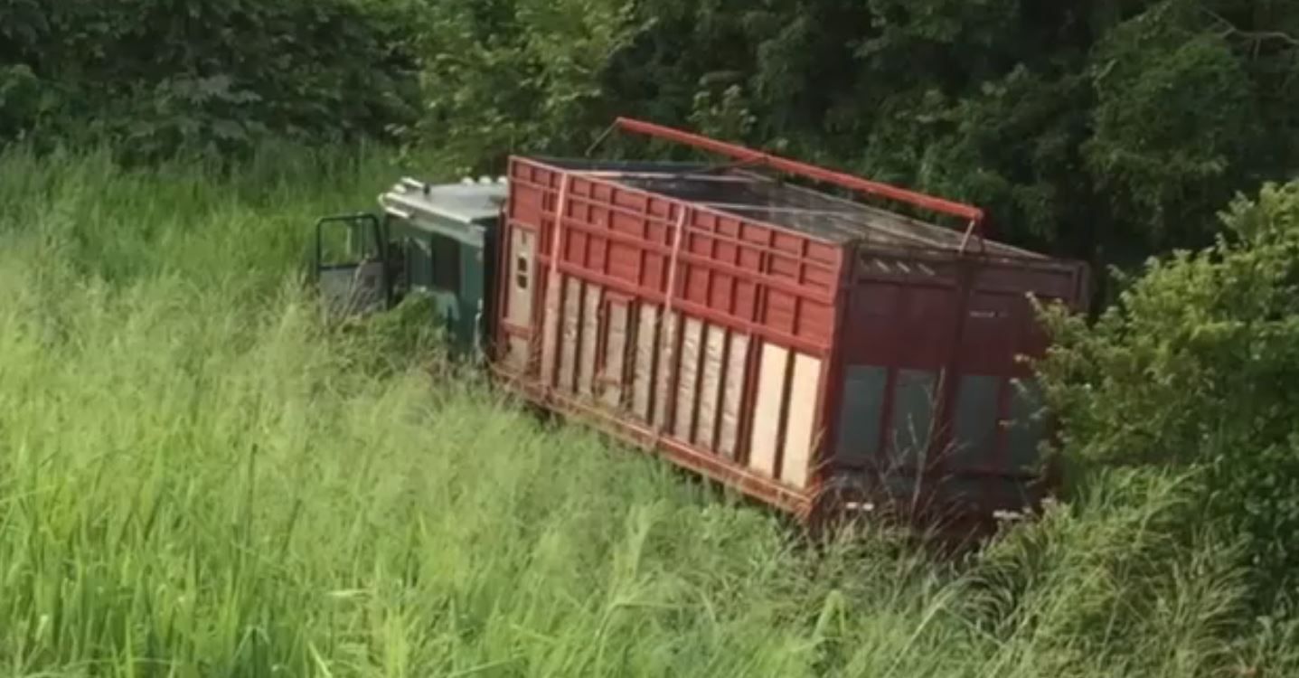 Camión despista para evitar choque contra tráiler - camion-se-sale-del-camino-en-san-julian-veracruz-noticieros-televisa-2