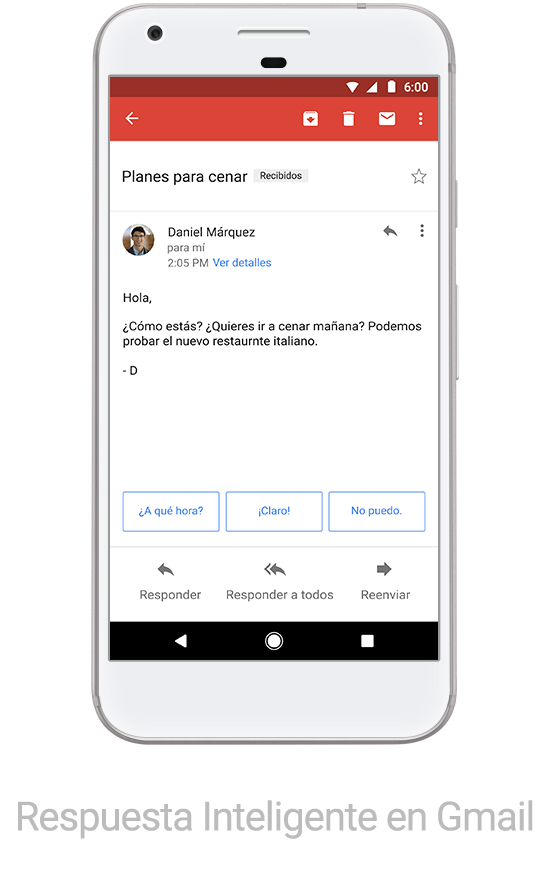 Actualización de Gmail ofrece respuestas inteligentes - gmail-smart-reply