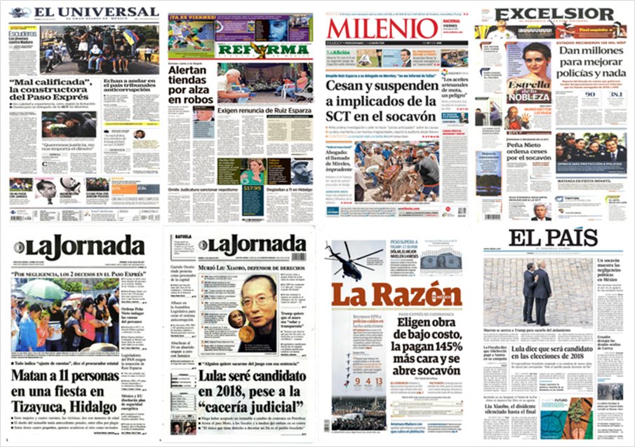 EPN, Ruiz Esparza y socavón en primeras planas EPN, Ruiz Esparza y socavón en primeras planas