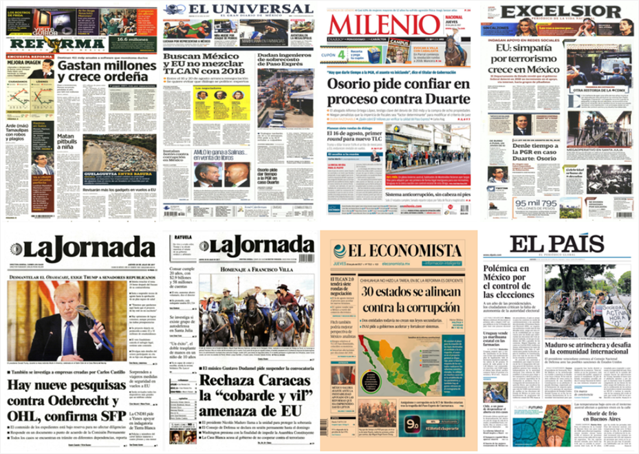 Osorio Chong y Trump en primeras planas del jueves