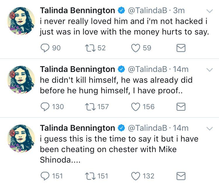 Hackean cuenta de Twitter de la viuda de Chester Bennington - tuits-