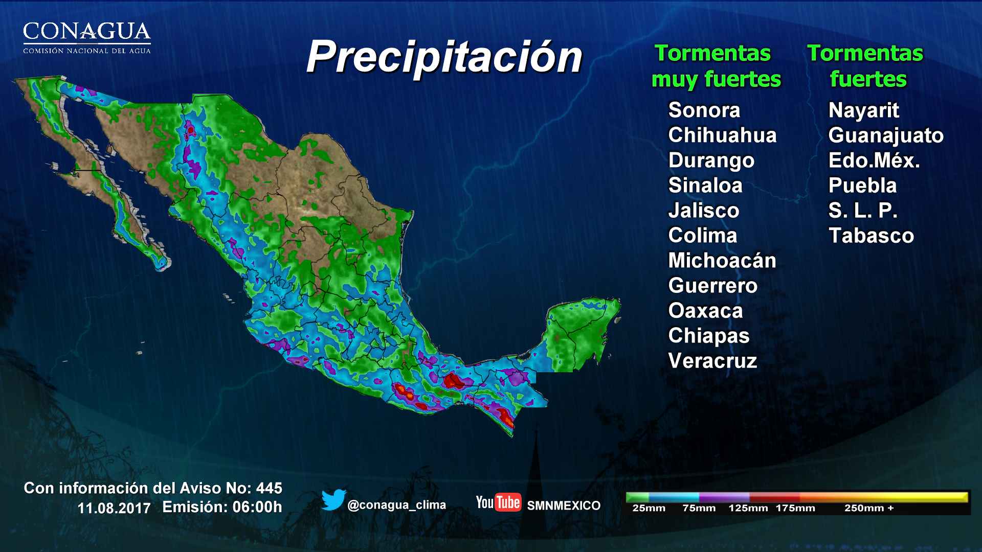 Continuarán lluvias de diferente intensidad en gran parte del país - 1108-2
