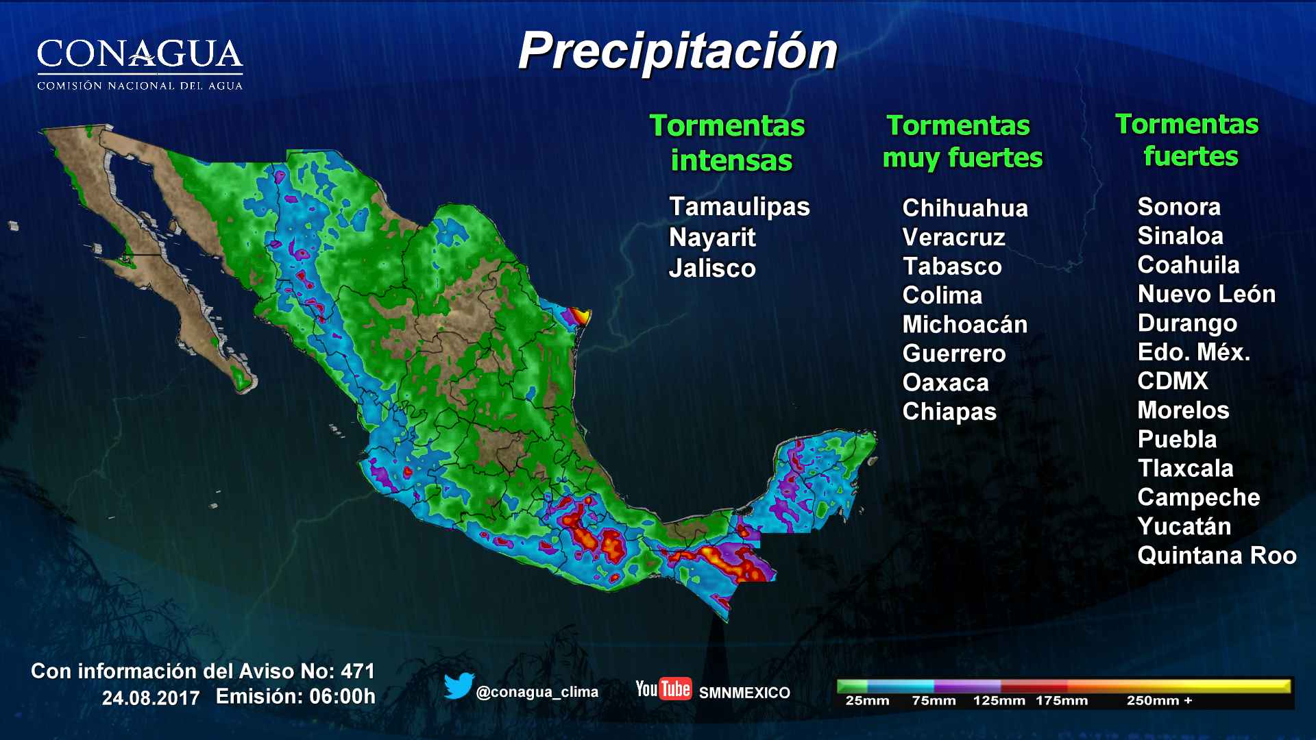 Se esperan tormentas en 24 estados del país - 2408-2