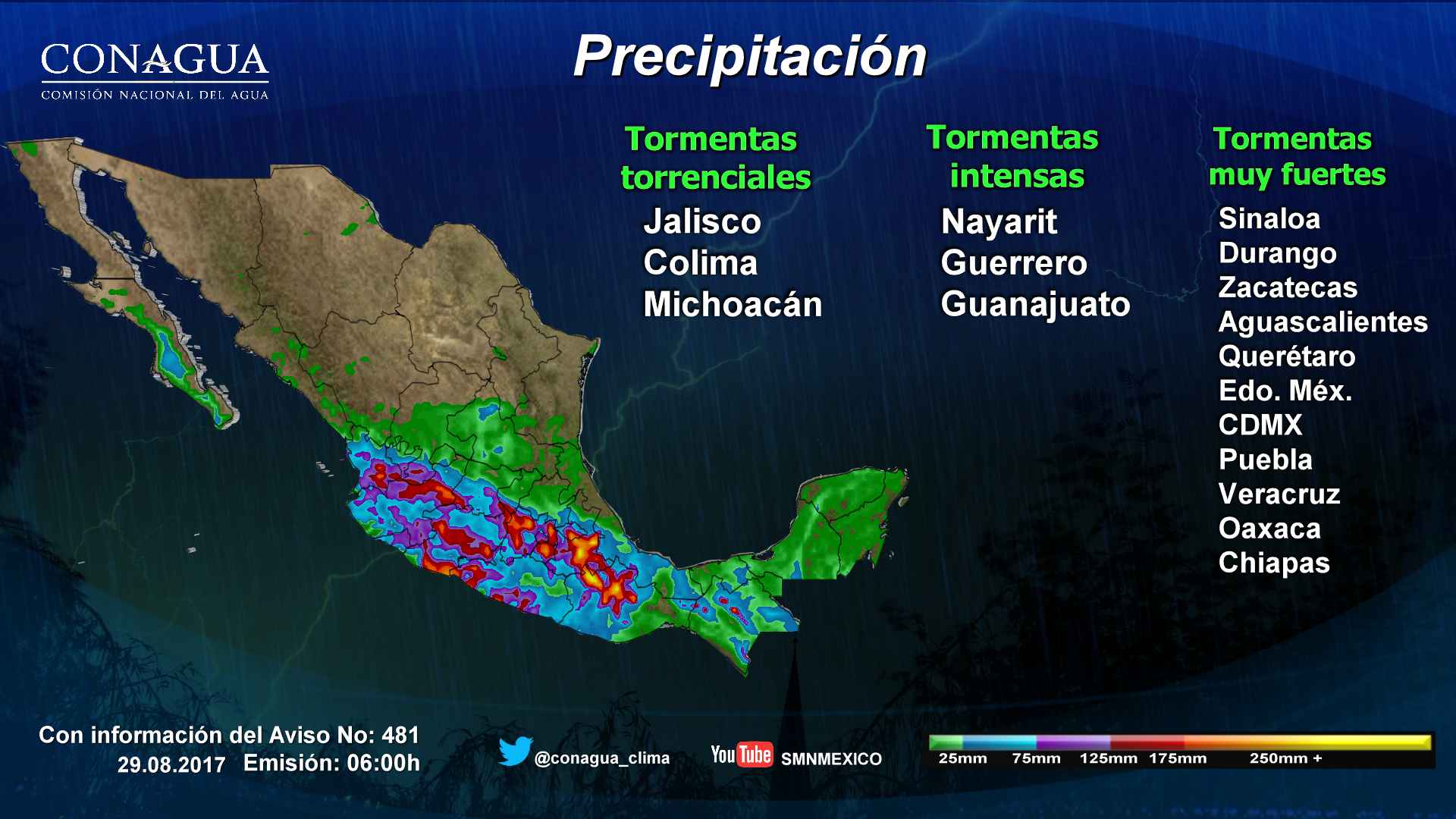 Lluvias continuarán afectando varios estados del país - 2908-2