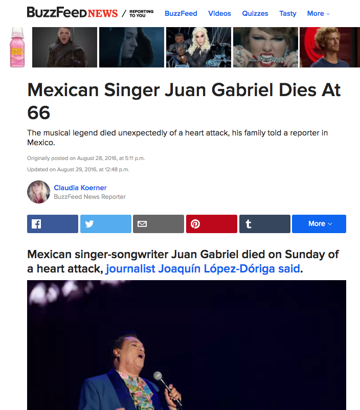 Así impactó la muerte de Juan Gabriel - Buzzfeed-Reporte