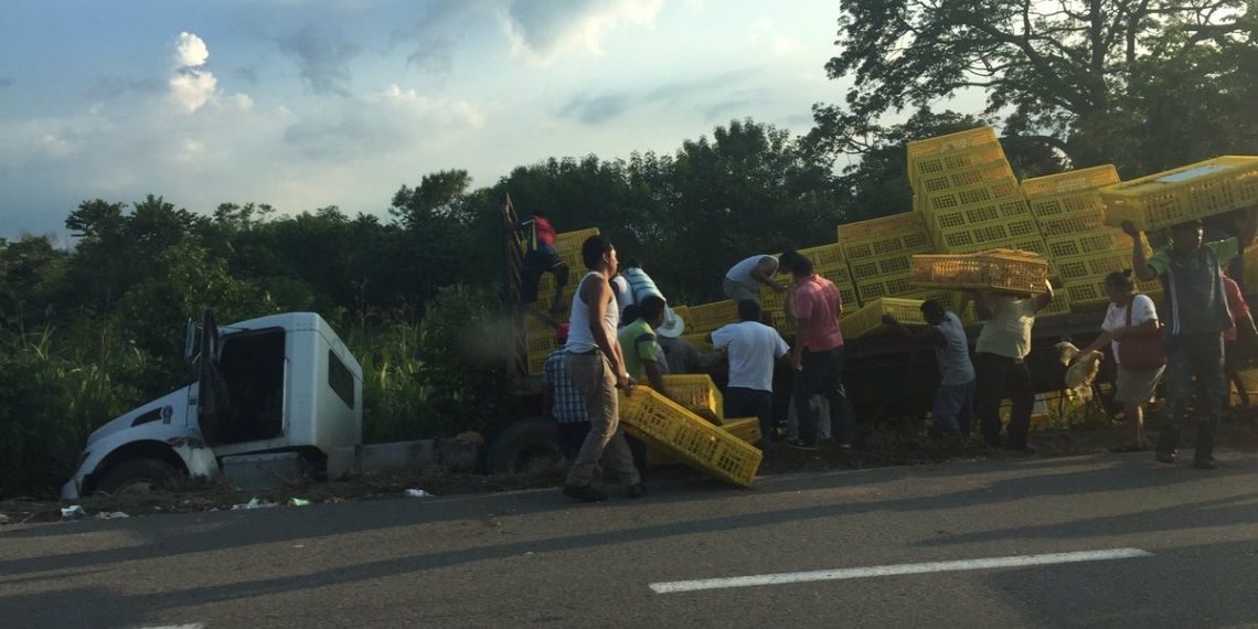 Saquean tráiler con cargamento de pollos en Tabasco Saquean tráiler con cargamento de pollos en Tabasco