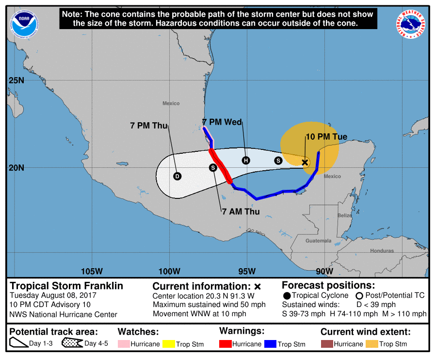 Franklin se fortalece sobre la Sonda de Campeche - Foto-de-NHC