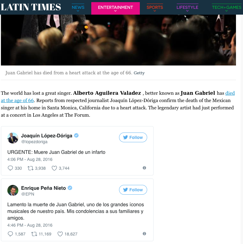 Así impactó la muerte de Juan Gabriel - Latin-Times-Reporte