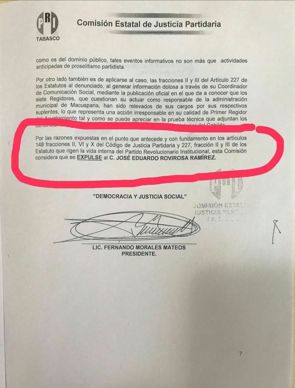 Circula documento en que piden expulsar del PRI a edil de Macuspana - Rovirosa