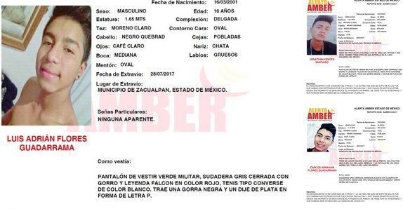 Activan Alerta Amber por cuatro jóvenes desaparecidos en Edomex