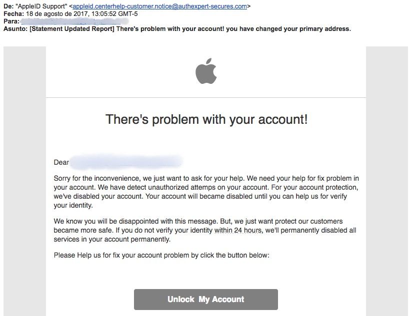 Extorsionan a través de correo de Apple - comunicado