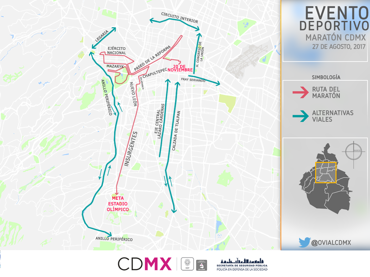 Alternativas viales por el Maratón de la Ciudad de México - cortes-viales