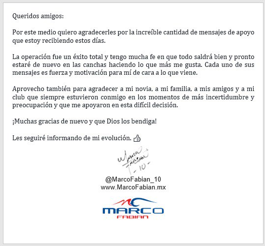 La operación fue un éxito total: Marco Fabián - marco-fabian