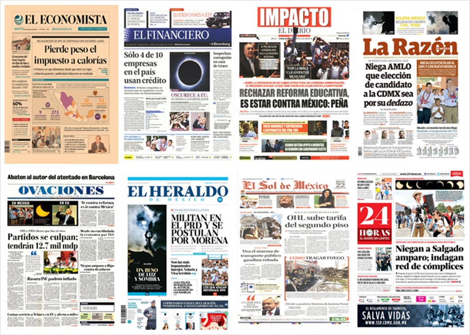EPN, eclipse, Barcelona y Trump en primeras planas - portadas-22-ago