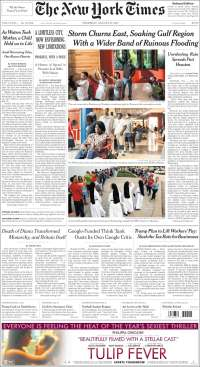 Pobreza en México, lluvias y Harvey en primeras planas - portadas-31-ago-nyt